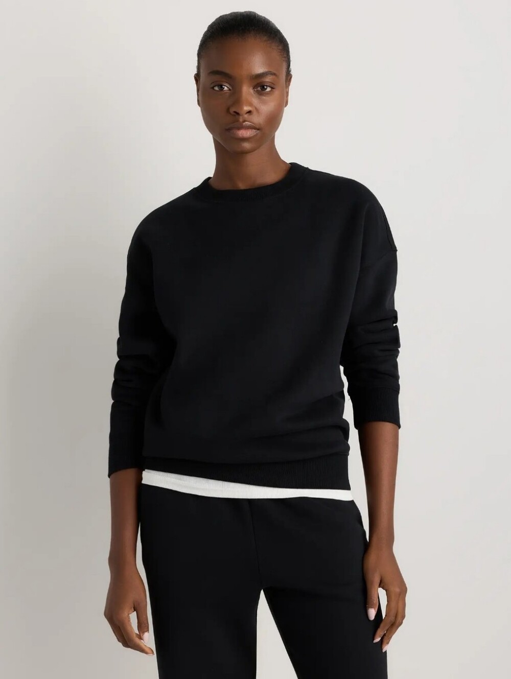 Quince Everyday Fleece Crew Sweatshirt Small Black Oversized Organic Cotton